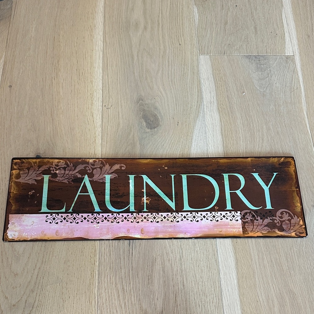 Metal LAUNDRY Wall Sign - Turquoise and Pink and Brown